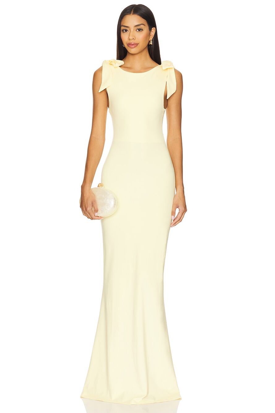 OW Collection x REVOLVE Cornelia Bodycon Romantic Butter Yellow Girly Gown NWT S